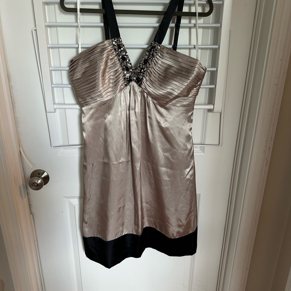 Elegant Satin Dress with Beaded Neckline